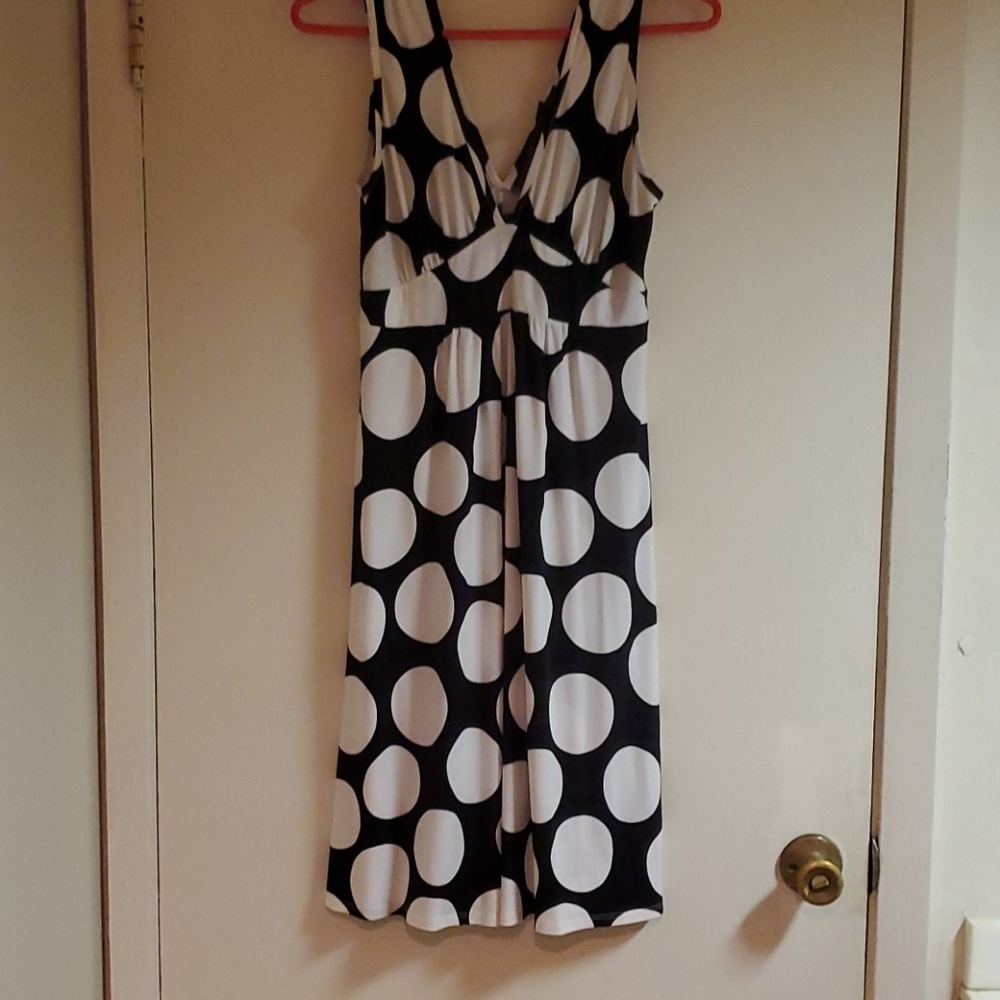 Signature Robbie Bee polka dot dress. V front and